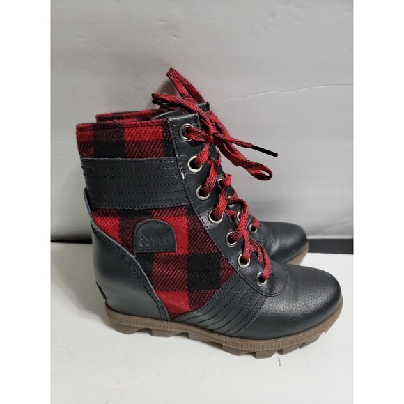 Sorel Lexie Wedge Buffalo Plaid Ankle Booties Boots Girls Youth Size 4 - Picture 1 of 5